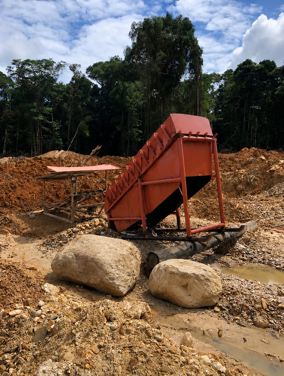 Sluice box used to separate gold from gravel